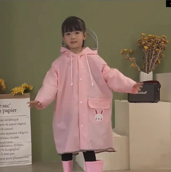 Cappotto antipioggia leggero traspirante trasparente per bambini Impermeabile lungo riutilizzabile in EVA con cappuccio con coulisse