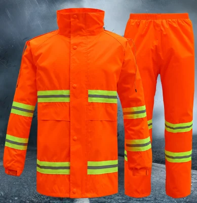 Abbigliamento antipioggia protettivo riflettente ad alta luce arancione fluorescente per la sicurezza stradale