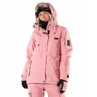 Giacca da sci antivento sportiva con cappuccio invernale impermeabile da donna all'ingrosso di alta qualità